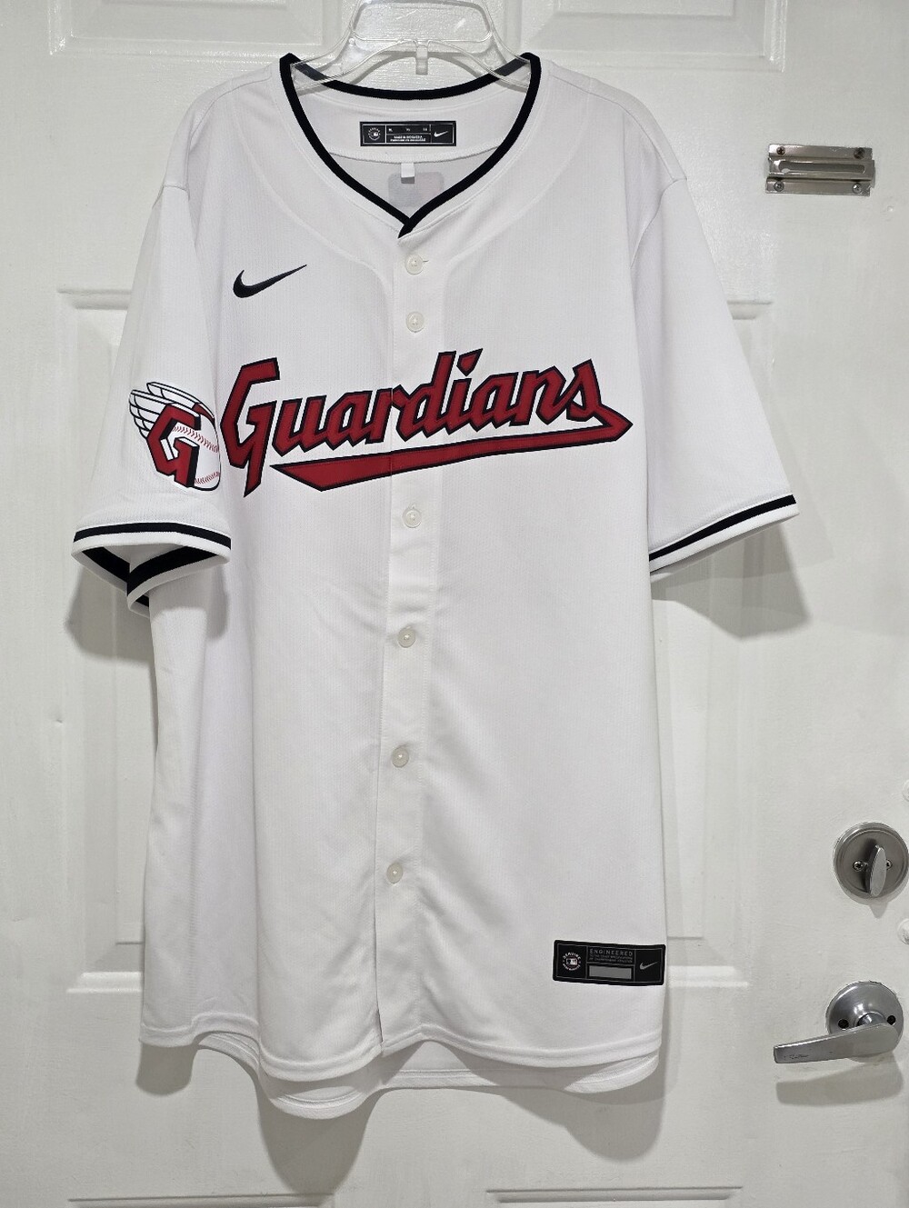 Nike White and Red Guardians Baseball Jersey